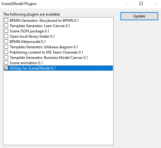 Example of the interface that lets you activate/deactivate extensions