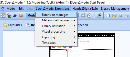 open the Scene2Model extension manager