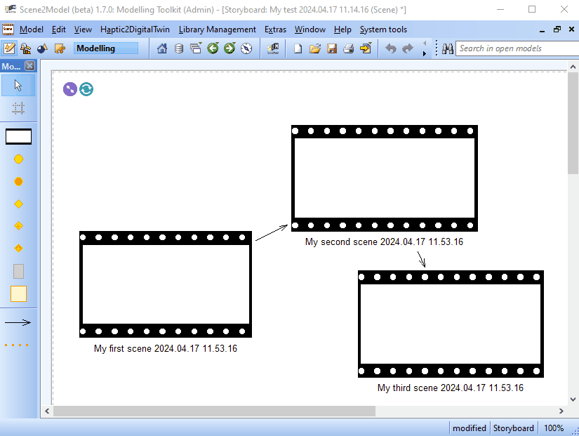 gif showing how the scene preview in the storyboard can be updated