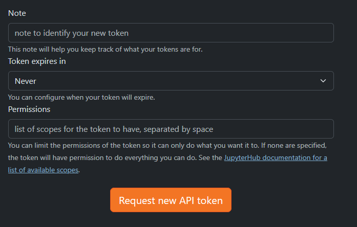 providing the information to create the Jupyter Hub token