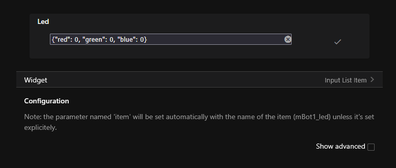 example of interaction interface for text item