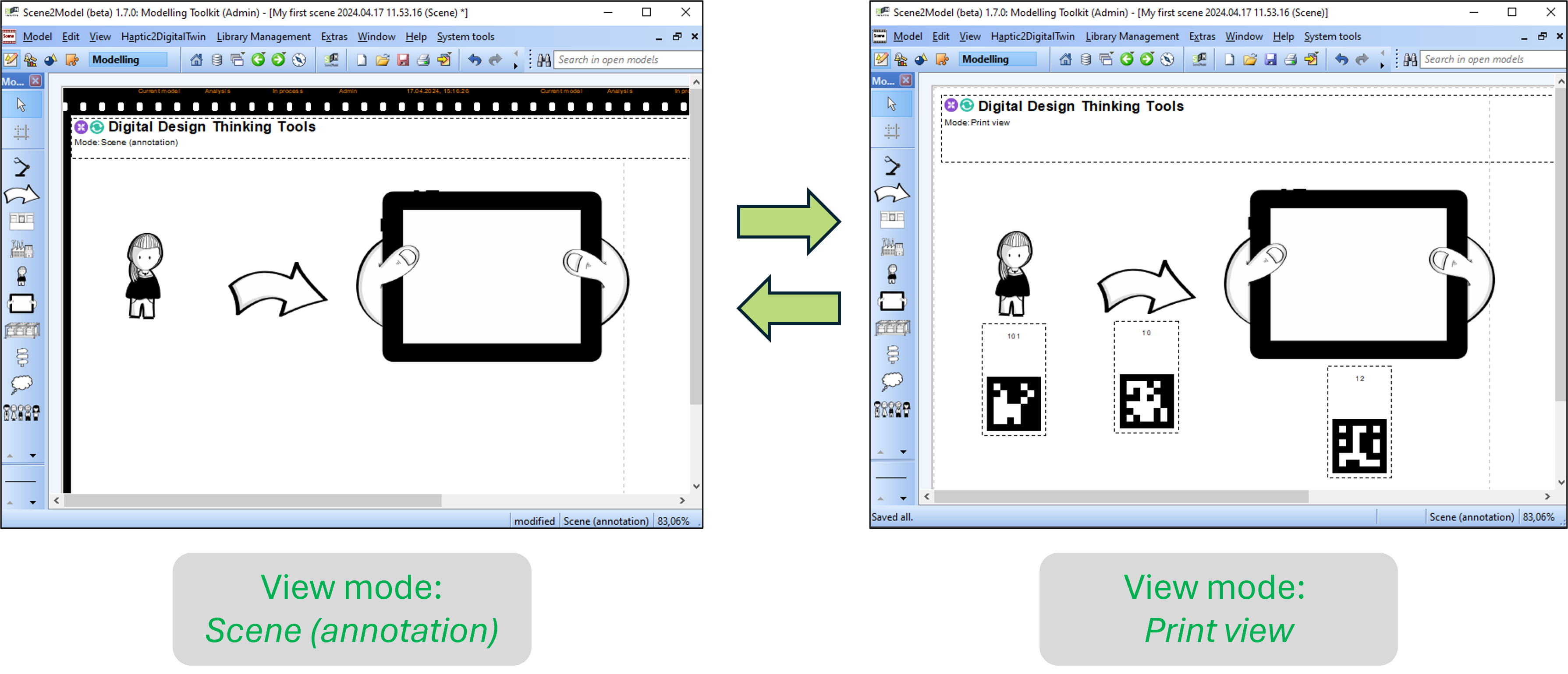 picture showing the difference between scene and print mode